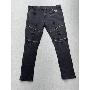 True Rock Jeans Mens 36x28 Dark Slim Distressed Grungecore‎ Punk Streetwear